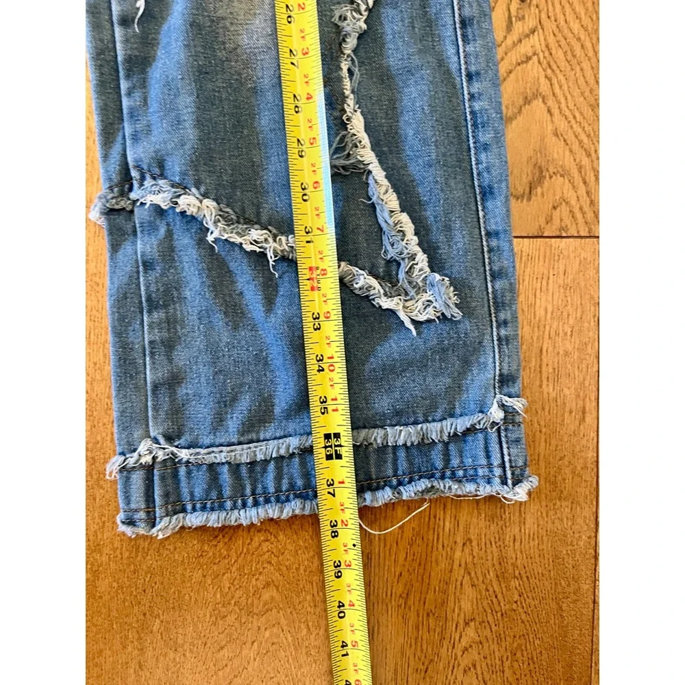 YASUYUAN Men's Blue Wide-Leg Denim Jeans Distressed Fringe Cotton Polyester 30 - Picture 7 of 15